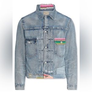 POLO RALPH LAUREN Men's Blue Distress Serape Patchwork Denim Trucker Jacket NWT